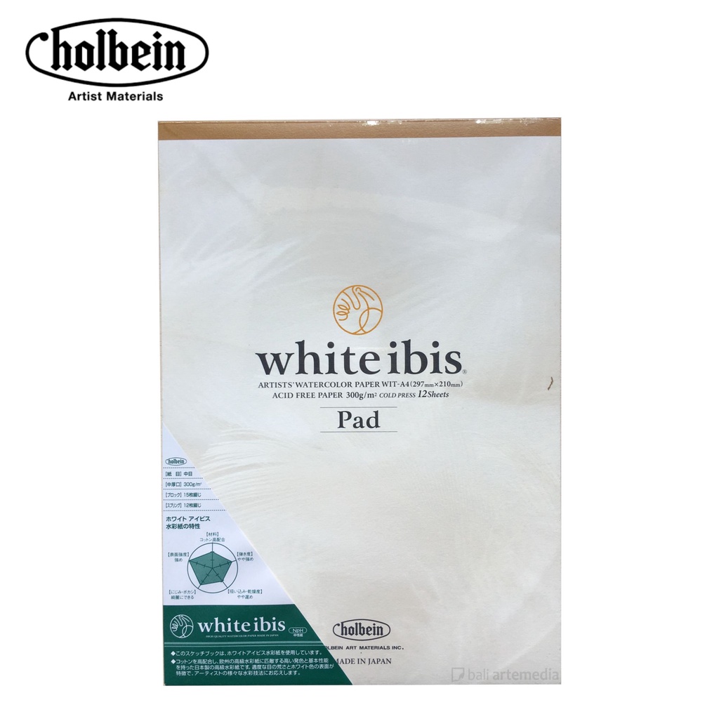 Holbein White Ibis Artist Watercolor Paper A4 (297mm x 210mm), 300gsm,12 Sheets