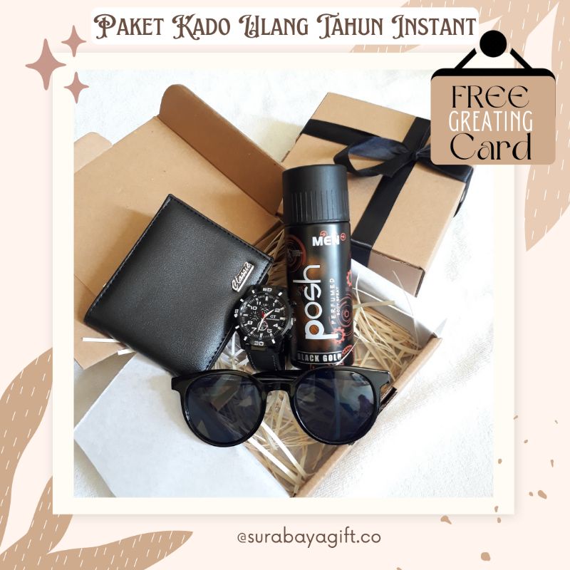 GIFTBOX HAMPERS JAM TANGAN COWOK ULANG TAHUN Kado Dompet Anniversary Kacamata Hitam Parfum Minyak Wangi Posh