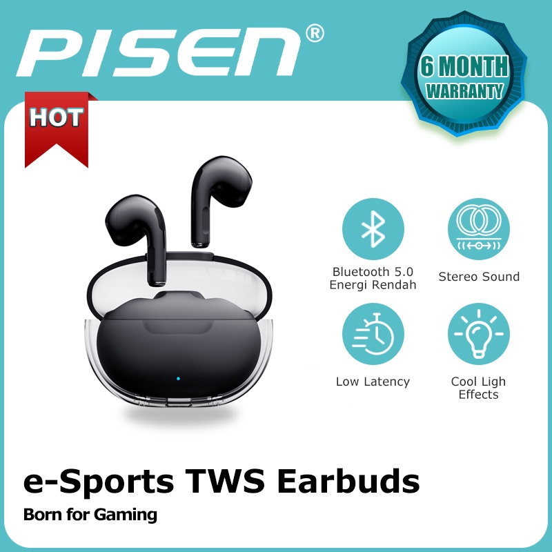 pisen e-sport TWS earbuds gaming earphone True Wireless Earphone  Insulasi suara kualitas suara in-ear fidelity dan pengurangan kebisingan(Born for gaming)