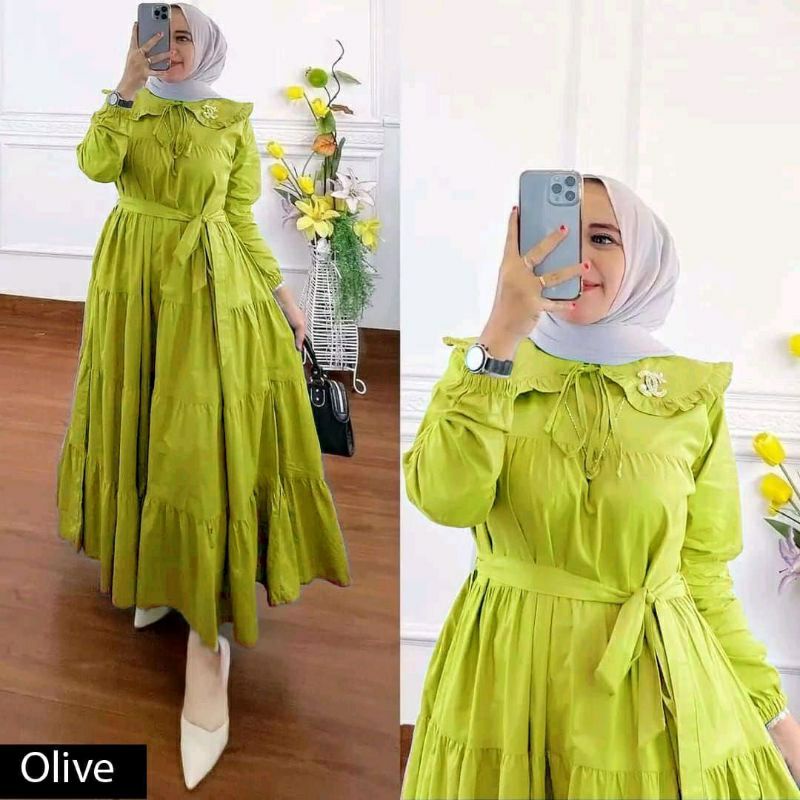 Gamis midi Dress Wanita Anggita Kekinian Terbaru Polos Lengan Panjang Busui