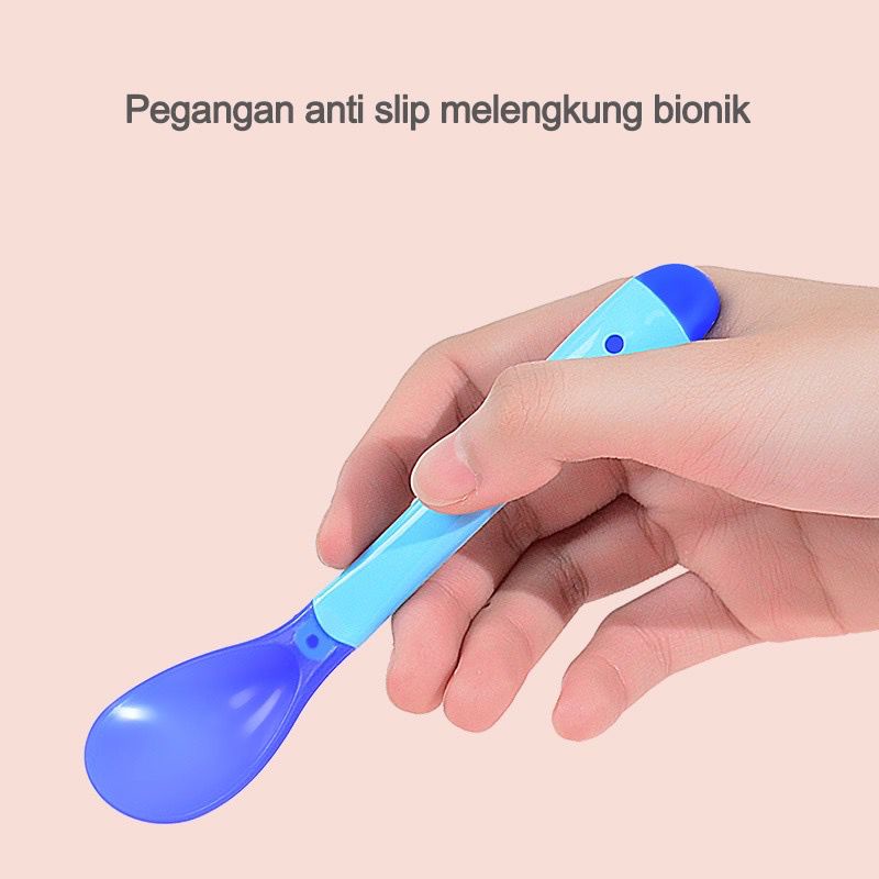 ZBH Sendok Makan Bayi Garpu Sensor Panas Silikon Peralatan Makan Bayi Bpa Free Bahan Silikon Lembut