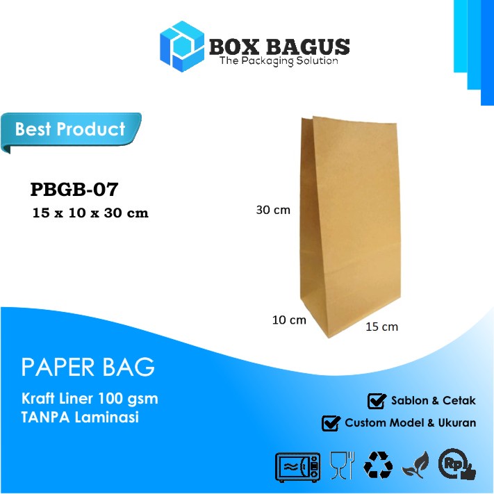 PAPER BAG GOODIE KANTONG KERTAS SOUVENIR GIFT SNACK KUE ROTI NASI BURGER 15x10x30 cm KRAFT 100 gsm