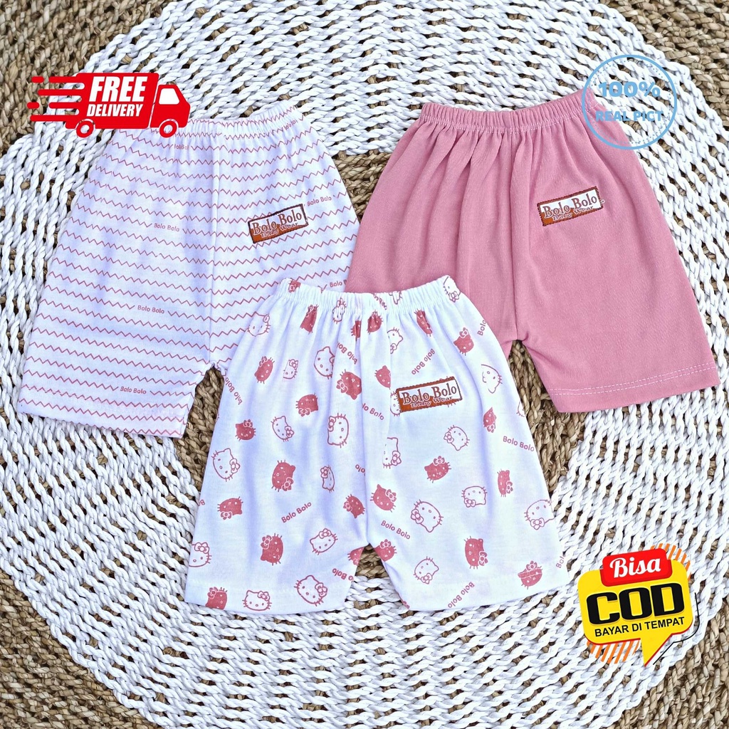 SALE 7.7 Serian Dusty - 3 pcs Celana Pendek Bayi Baru Lahir 0 - 3 Bulan Pink Dusty Series merk SNI Bolo - Bolo