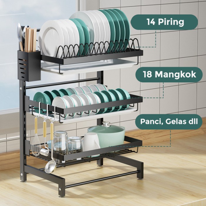Rak Piring Mainland Rak Piring Susun Dapur Stainless Steel Anti Karat Hrm112