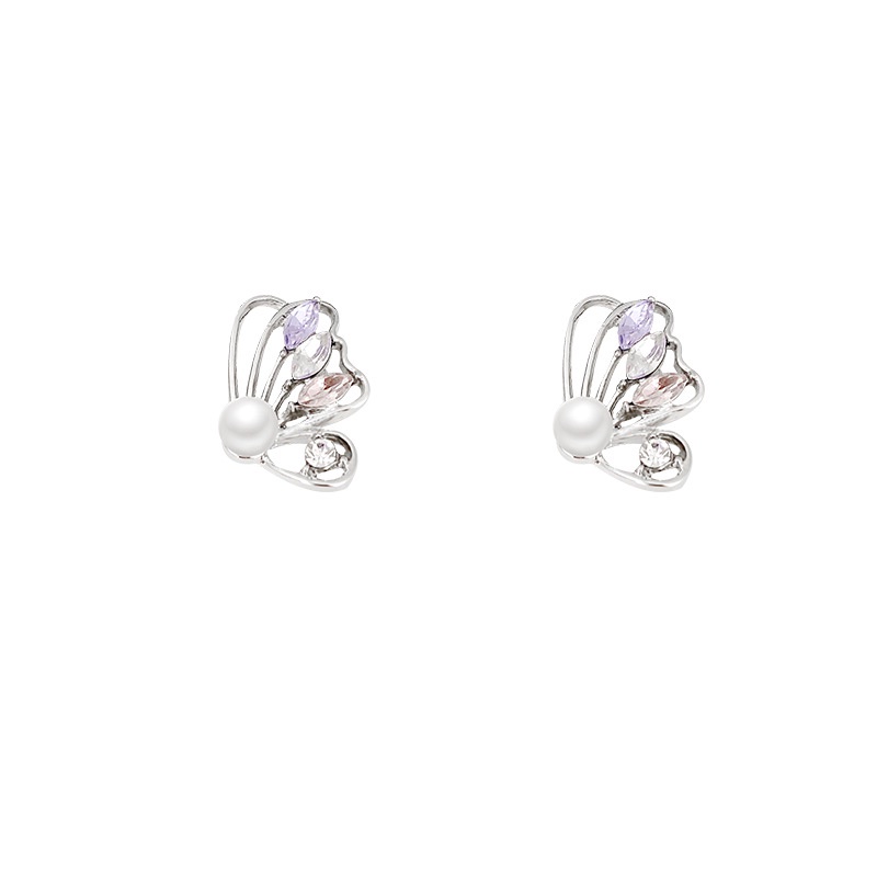 Anting Tusuk Sterling Silver 925 Desain Kupu-Kupu Hias Zircon + Mutiara Mewah Untuk Wanita