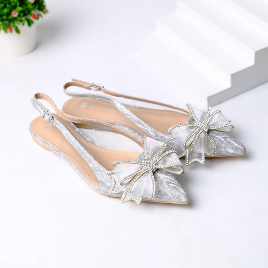 [7.7 Boombastis Sale⚡] - SEPATU WANITA PESTA FLAT SLING BACK ZS488 BRANDED PREMIUM IMPORT