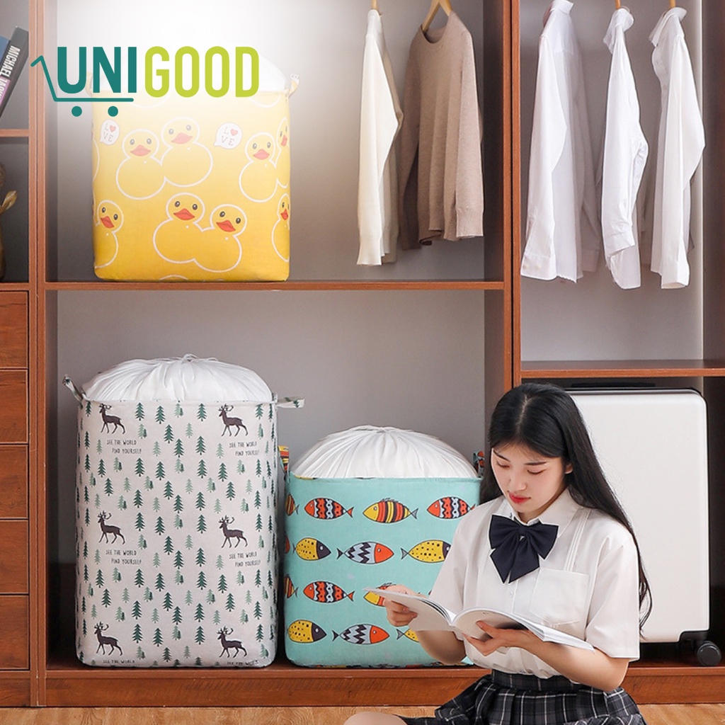 UNIGOOD - Laundry Basket Organizer Canvas Storage Bag Keranjang Baju Kotor