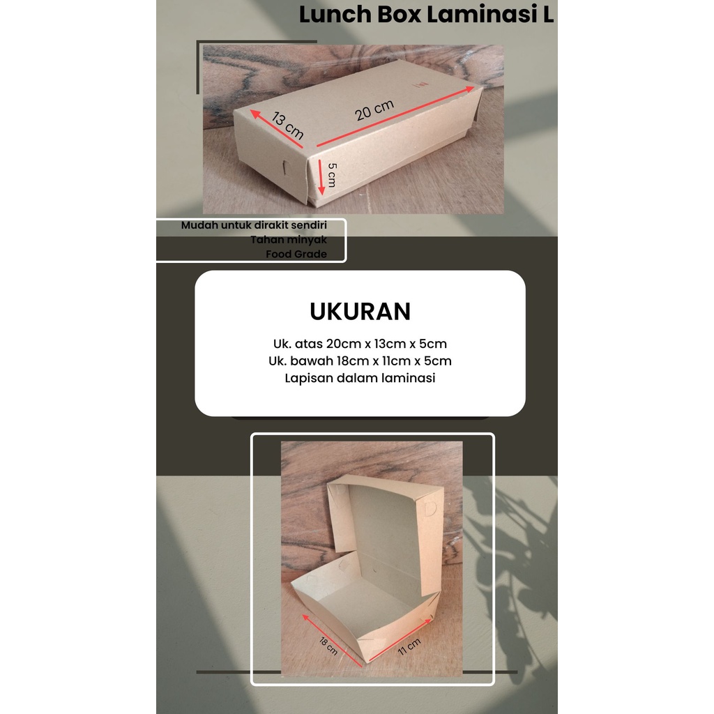 Kraft Paper Lunch Box L - Lunch box panjang/box kraft rakitan/kotak makan bahan kraft L/kotak makan 