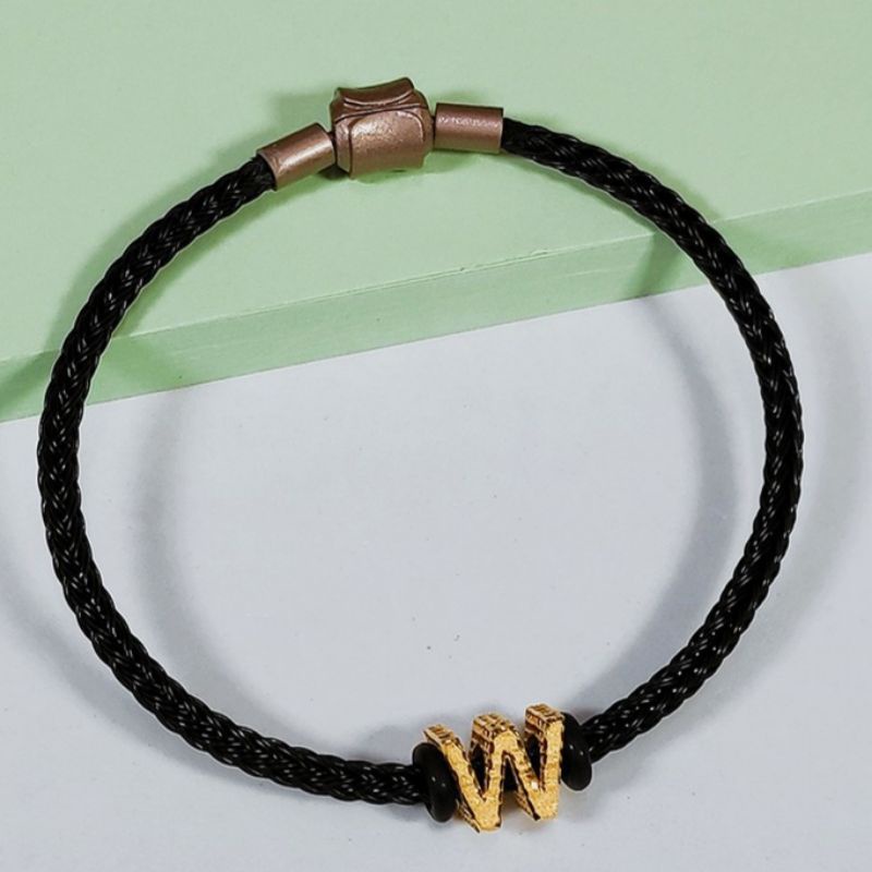 Gelang Tali Inisial Huruf W Balok Elegant Emas Asli