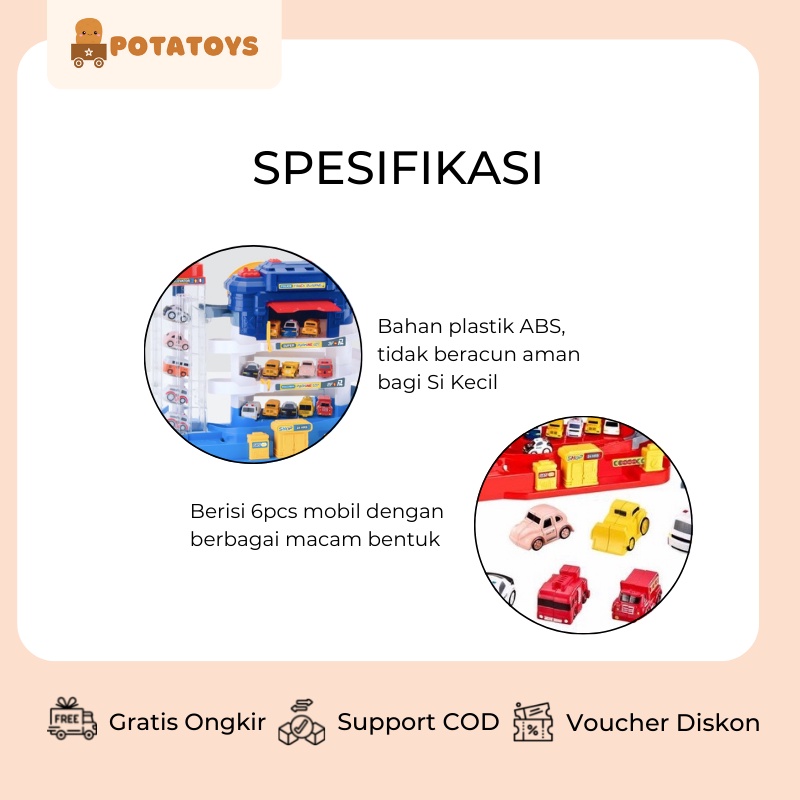 [ Potatoys ] Mainan Anak City Parking Lot 3 Tingkat / City Parking Lot 3 Tingkat Parkir Mobil Auto Vehicle Building Car Helikopter Lift Gedung Parkir Mobil Mobilan