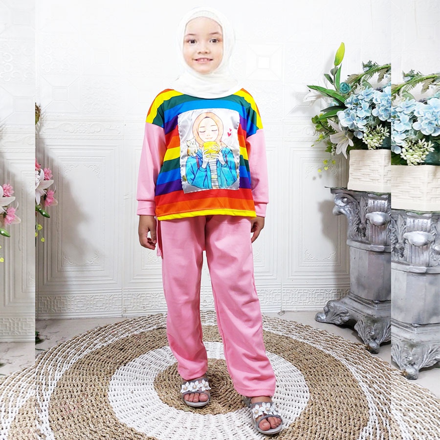 SETELAN SMILEE SLEBEW VIRAL BAJU PELANGI ANAK DAN CELANA PANJANG