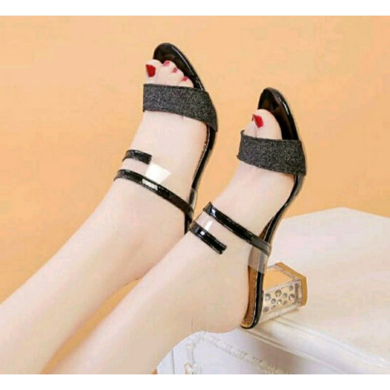 Sepatu Higheels Wanita IMPORT.185 Heels Kaca Premium Oversize Sepatu Hak Cantik ke Undangan Gold, 41