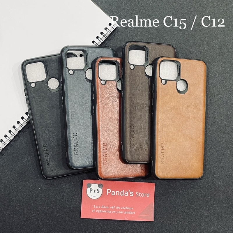 Leather Case Realme C12 / C15 Softcase Kulit Elegan Casing Slim Fit