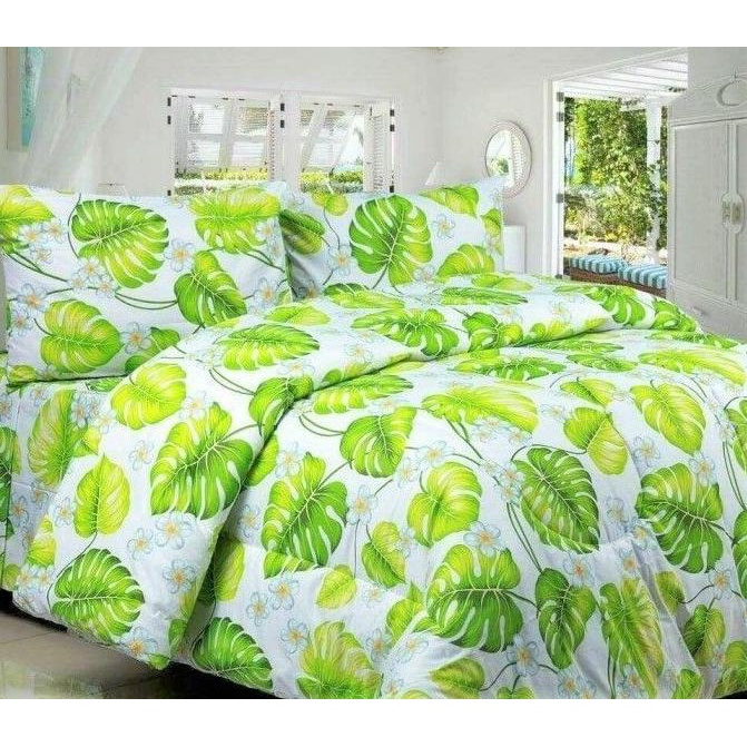 Bedcover Saja Tanpa Sprei L Selimut Daun Hijau Motif Fresh Monstera