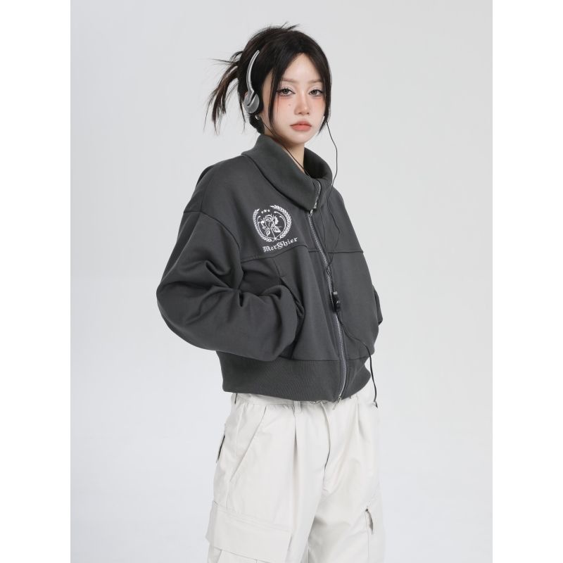 COD##vintage jacket/Jaket turtleneck kerah polo pendek untuk wanita