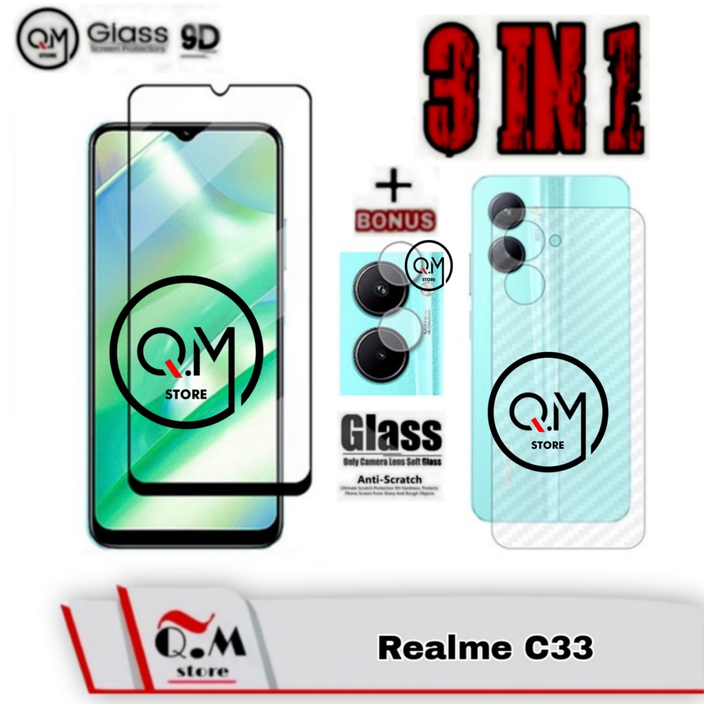 Paket 3in1 Tempered Glass Realme C33 Anti Gores Pelindung Layar