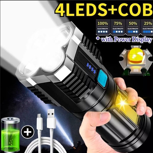 Senter L19 LED 4 Mata COB Super Terang Portable 3 Mode Lampu Hiking Camping USB Lamp Rechargeable