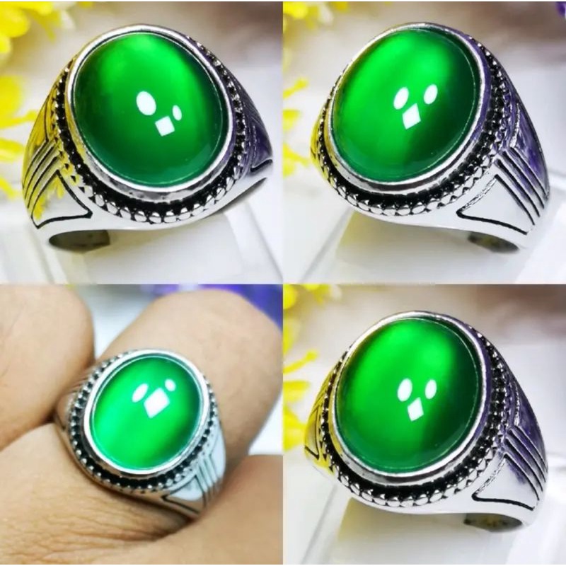 Batu Cincin Akik Natural Green Hijau Garut Ohen Kristal Giwang