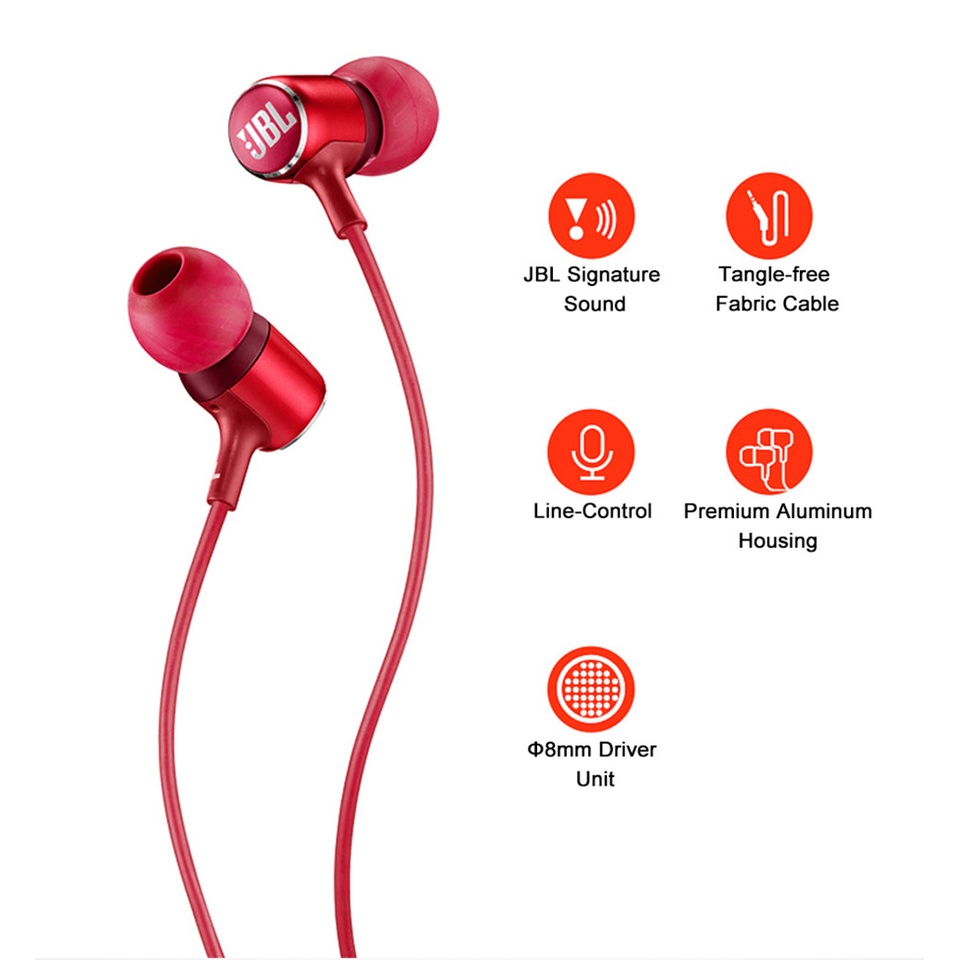 Jbl LIVE100 Headset Earphone Kabel Stereo Deep Bass Dengan Mic Jack 3.5mm Untuk Olahraga