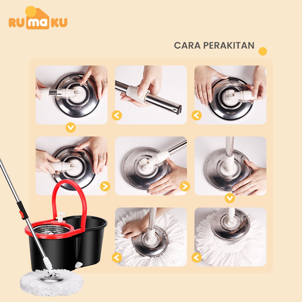 Rumaku Alat Pel Lantai Praktis Peras Otomatis Spin Mop Black - Pel Lantai Ultra Mop Kano