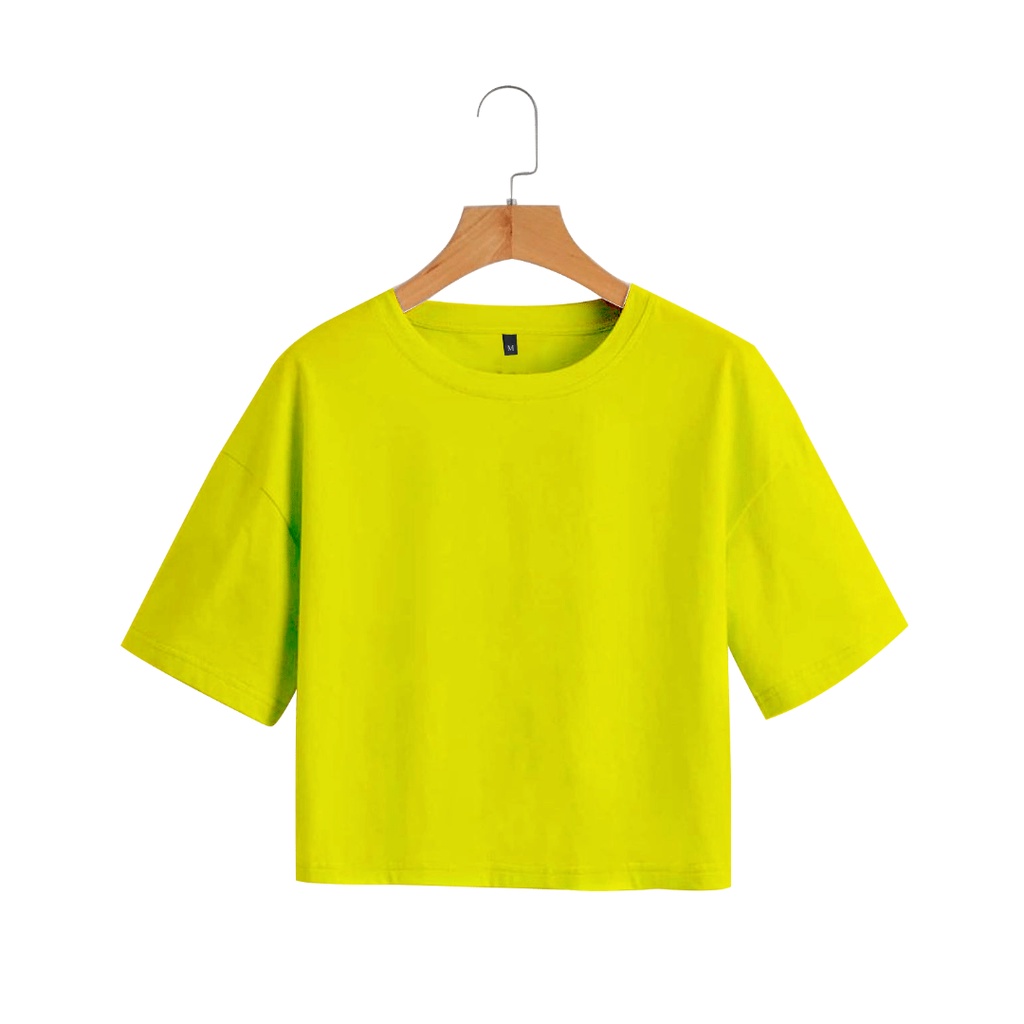 Basic Kaos Crop Top Wanita Dewasa Polos Lengan Pendek Cotton