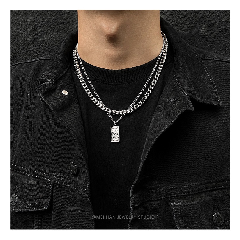 Kalung Rantai Bahan Titanium Steel Model Double Layer Gaya Retro Hip Hop Untuk Pria 2022