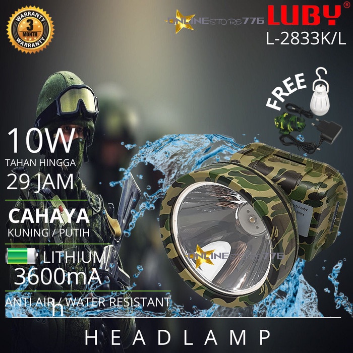 Senter Camping Senter Kepala Luby L2833L / Headlamp Luby L2833K / Rechargeable /L2833