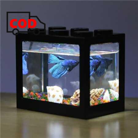 Aquarium Mini Ikan Cupang Akuarium Hias Unik Kecil dengan Lampu LED