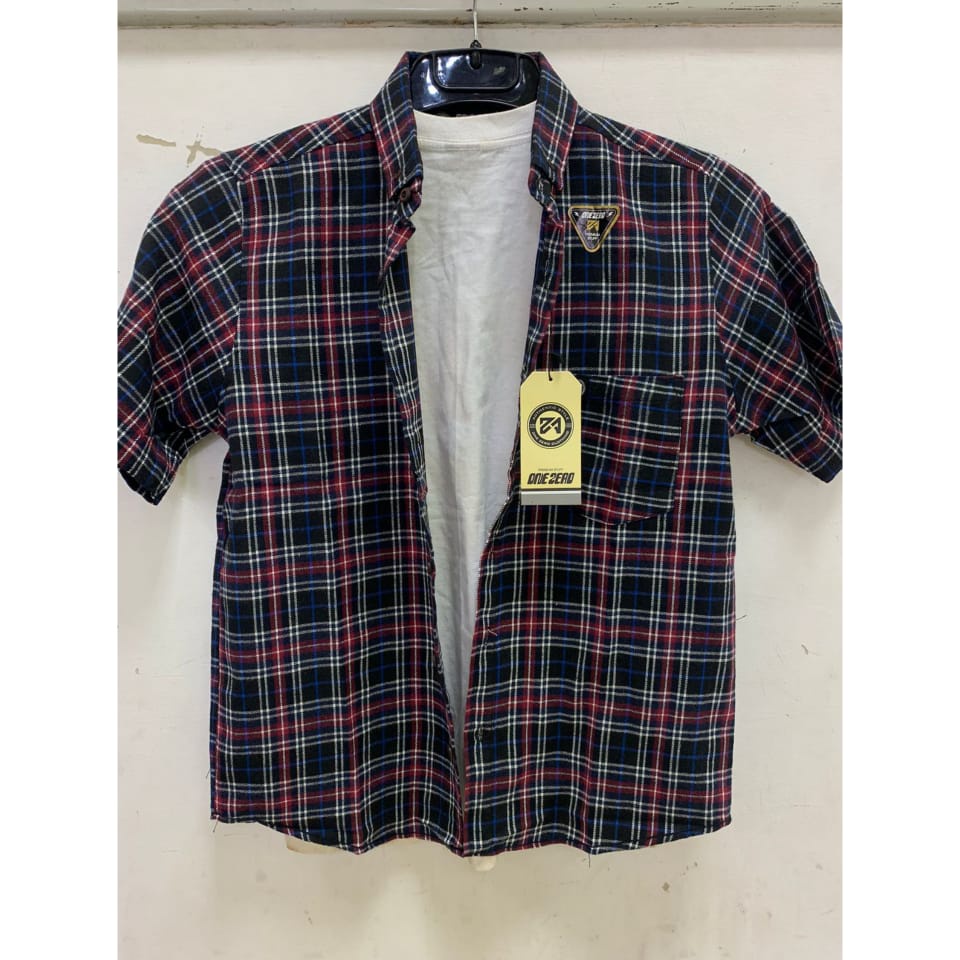 Kemeja kotak pria flanel atasan lengan pendek polos motif