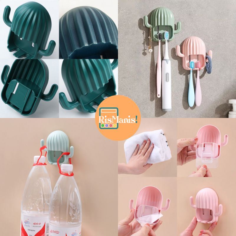 CACTUS SHAPE TOILET HOLDER - Rak Tempel Dinding Bentuk Kaktus Lucu Dispenser Tempat Gantungan Sikat Gigi Hook Alat Mandi Storage Gantung Tembok Wastafel Hanger Gelang Karet Ikat Rambut