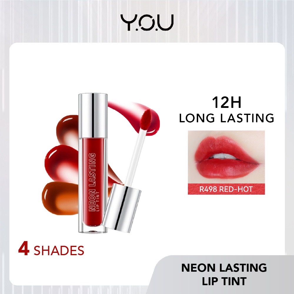 YOU Neon Lasting Lip Tint Indonesia / 2.5g / Long Lasting 12H Easy Application Moisturizing Lip Stain Casual Dynamic Urban Disco Red Hot / Lipstick Lips Stain Matte Velvet Clay Cream Serum Balm / Kosmetik Bibir Cosmetic Makeup Face Make Up / Y.O.U Series