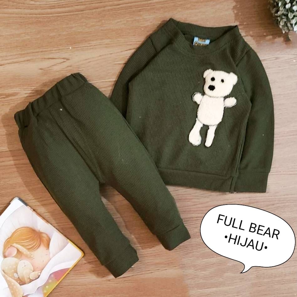 Setelan Anak Cowok - Baju Bayi Laki - Laki Model Sweater Tangan Panjang Celana Panjang Motif Full Bear Usia 6 Bulan-3 Tahun