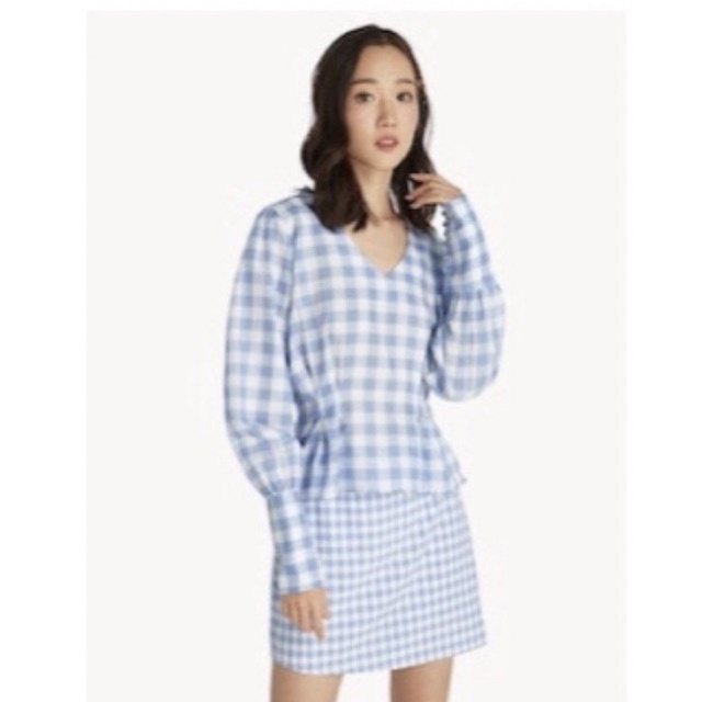 pomelo gingham top blue / pomelo fashion gingham top / gingham top blue / top kotak biru / top kotak