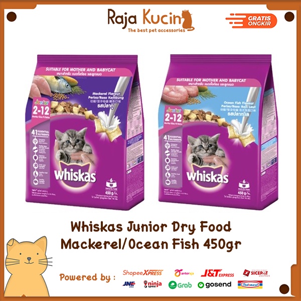 Makanan kucing Whiskas Dry Junior 2-12 bulan 450gr Ocean Fish/Mackerel
