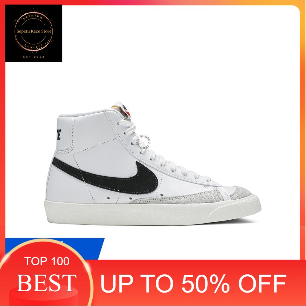 Sepatu Sneakers Nike Blazer Mid 77 Vintage 'White Black' Import Original Pria Wanita