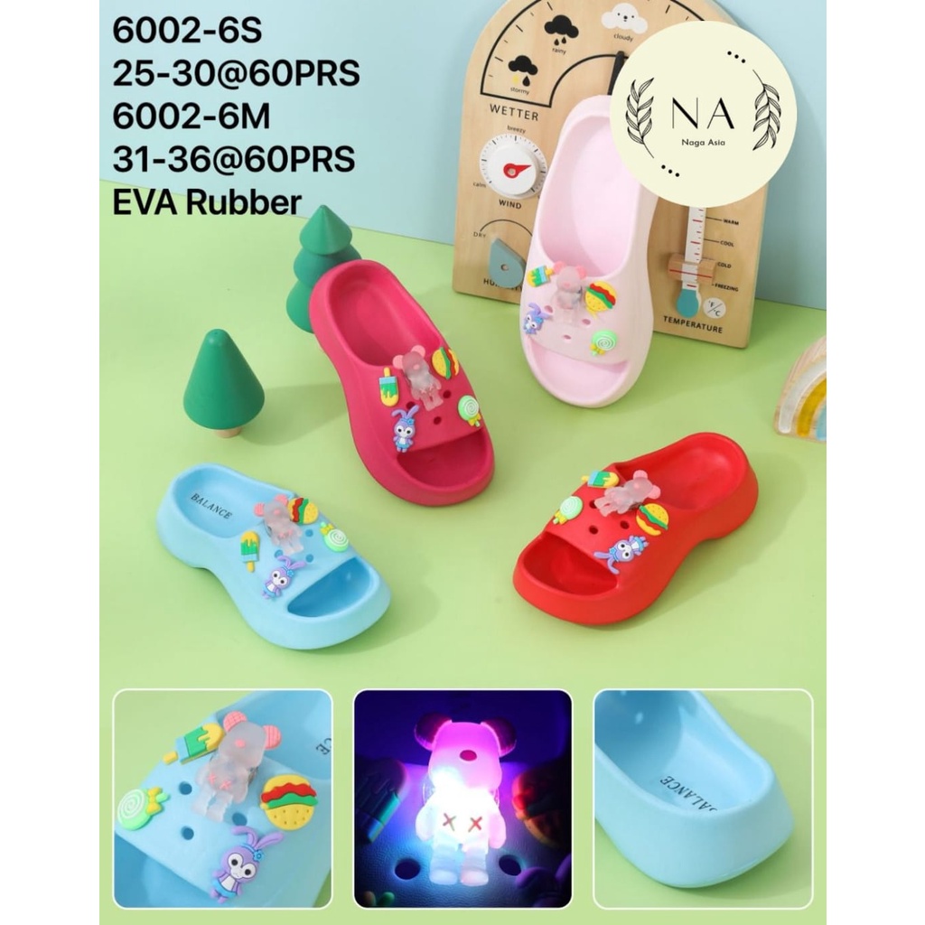 Sandal Anak Sandal Selop Wedges Clog Jelly 6002 (25-30) Wanita Rubber Empuk Eva Rubber