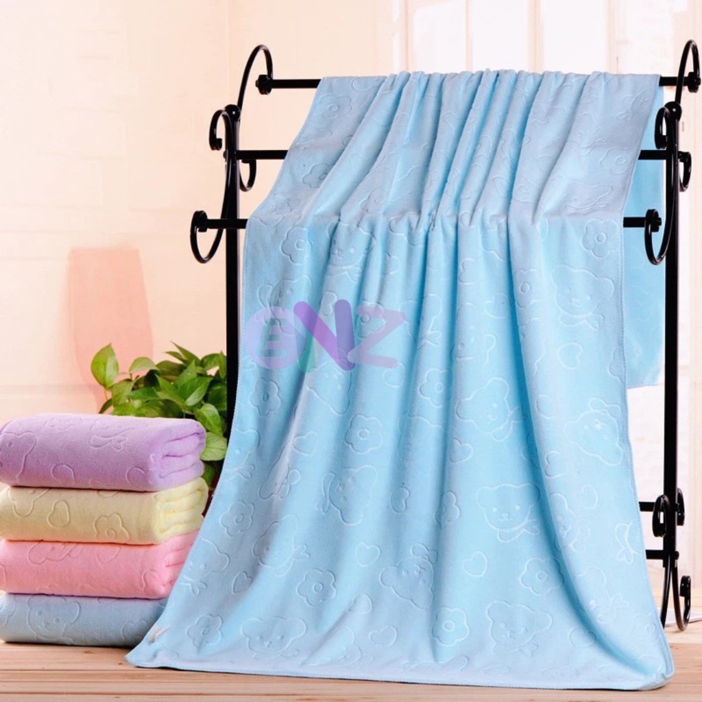 ENZ ® HANDUK MANDI DEWASA MOTIF BEAR UKURAN JUMBO POLOS MICROFIBER LEMBUT UKURAN 70 X 140cm O1031