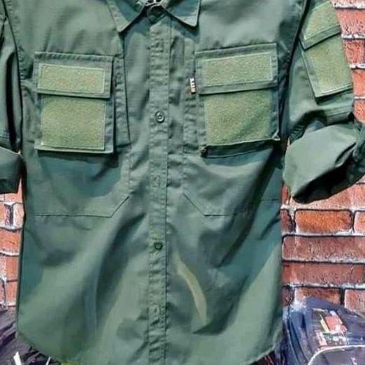 kemeja tactical army kemeja taktikal lengan panjang pria hijau army - HIJAU ARMY, M