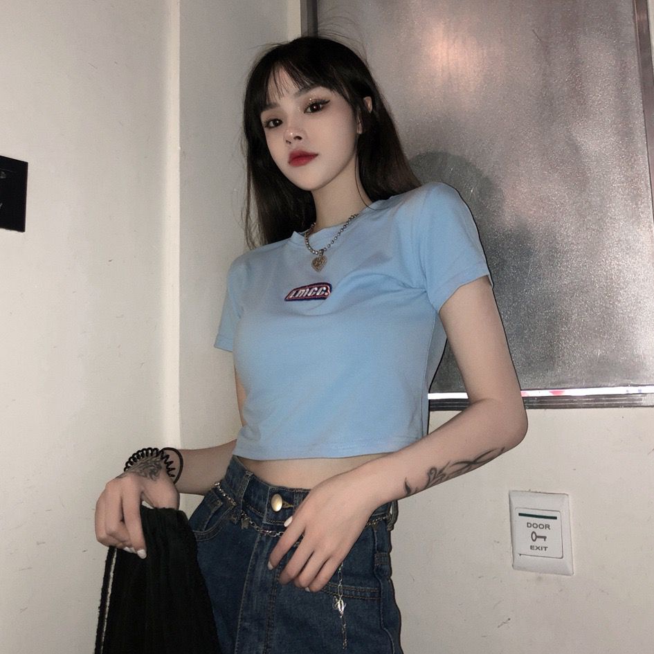 [littlecrab] Crop Top LMCC Swag Simple Polos Elegan Hitam Pink Biru Atasan Kaos Crop Polos Bordir Premium Berkualitas High Neck Swaggy Street Korean Style
