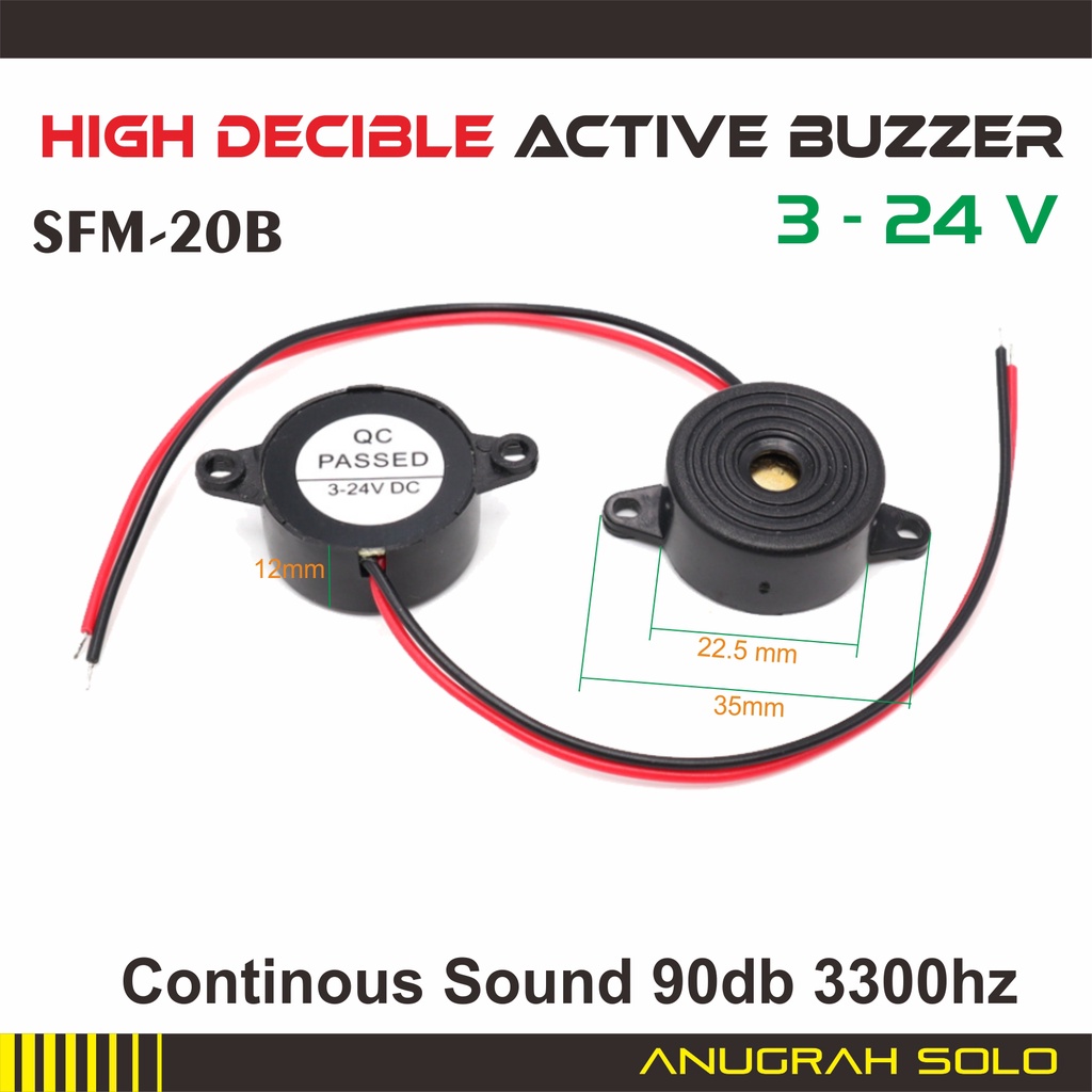 Active Buzzer Piezoelectric 2312 3-24V DC SFM-20B High Desible Buzzer