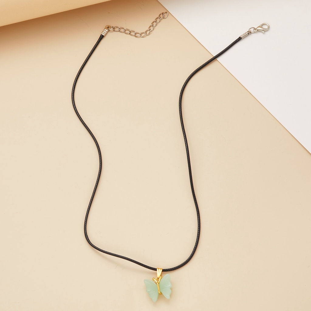 Kalung Rantai Panjang 44 + 5cm Dengan Liontin Giok Butterfly Ukuran 1.7 = 2.3cm