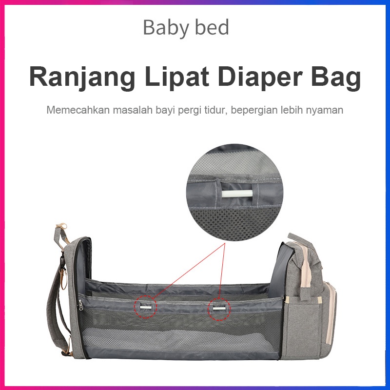 Tas Ransel Perlengkapan Bayi/Ranjang Lipat Diaper Bag / Baby Backpack - Wj