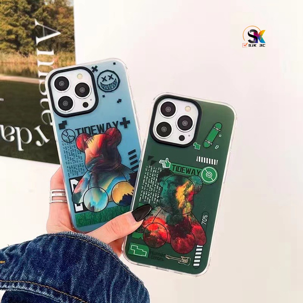 For CASE iPhone 14 Pro Max IMD anti fingerprint skin feeling high-quality Fashion Chaopai Violent Bear Love ( For iPhone 14 13 12 Pro Max CASE Ready )