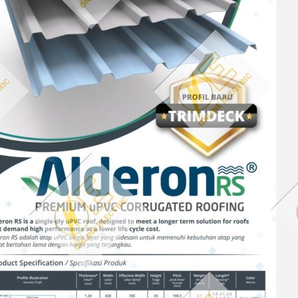 Alderon RS Trimdeck - Atap uPVC Single Layer - Lite Grey