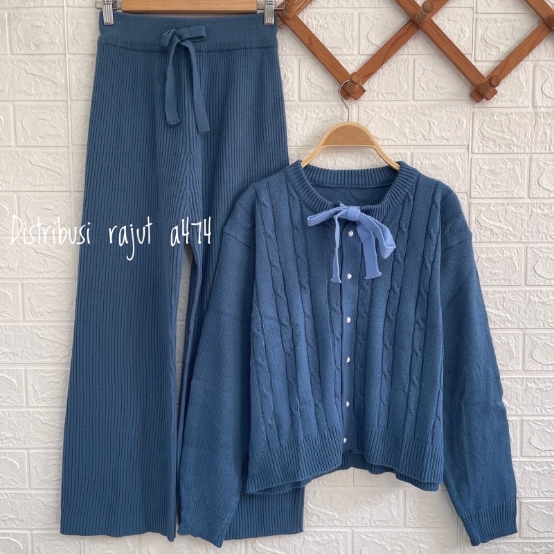 SERBA DENIM ONESET SWEATER CARDIGAN RAJUT SETELAN CELANA KULOT RAJUT