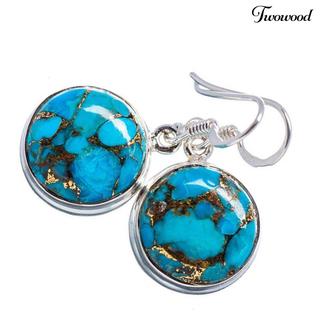 1 Pasang Anting Kait Gantung Desain Geometri Hias Turquoise Imitasi Hypoallergenic Gaya Retro Untuk Wanita