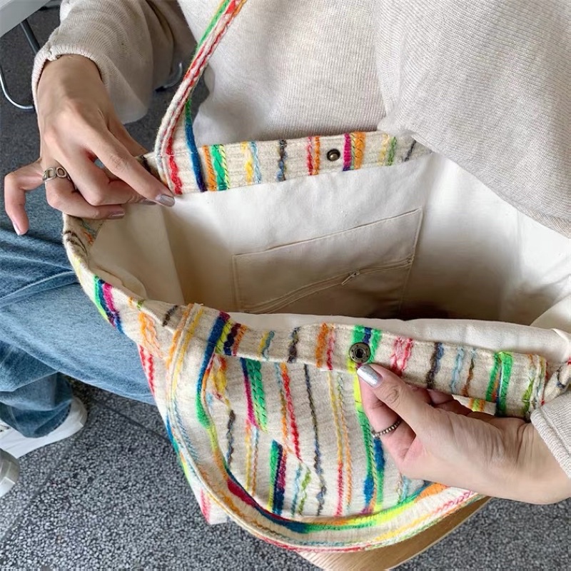 tas kain fashion korea tote bag wanita cantik lucu rainbow pelangi tas bahu besar totebag ala korean style perempuan kekinian viral murah premium berkualitas kuliah kerja sekolah ringan TAS10