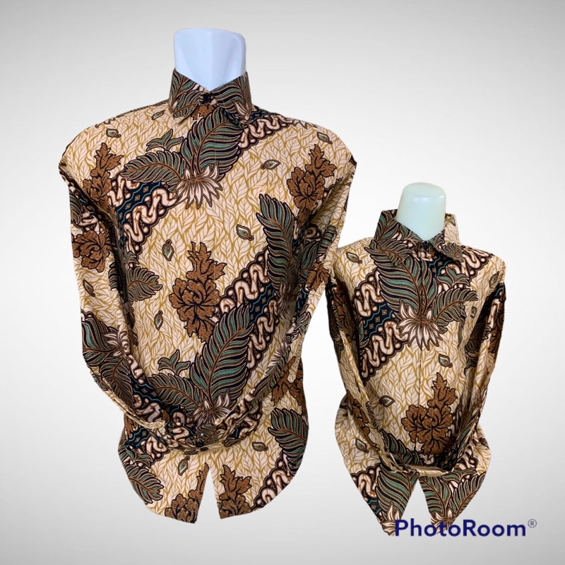 CC Baju Batik Terbaru couple ayah dan anak warna coklat  ,Pria Lengan Panjang lapisan furing hero,Warna coklat dan crem ,Batik Premium,Batik Modern,Batik Jumbo,Batik Solo,Batik Kantoran