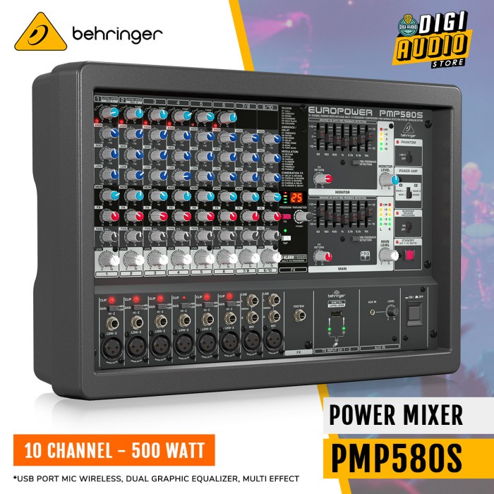 Power Mixer Audio Amplifier 500 Watt 10 Channel Behringer Pmp 580 S #Original