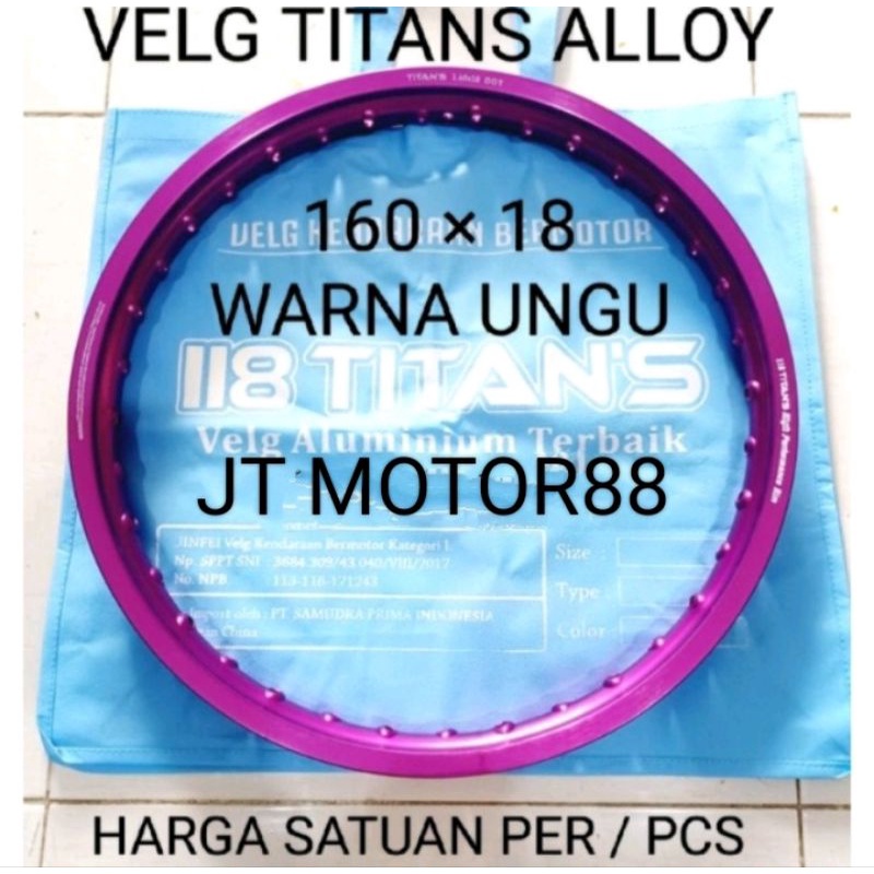 VELG LINGKAR TITANS ALLOY MODEL KILAT 18 160 WARNA UNGU HARGA SATUAN